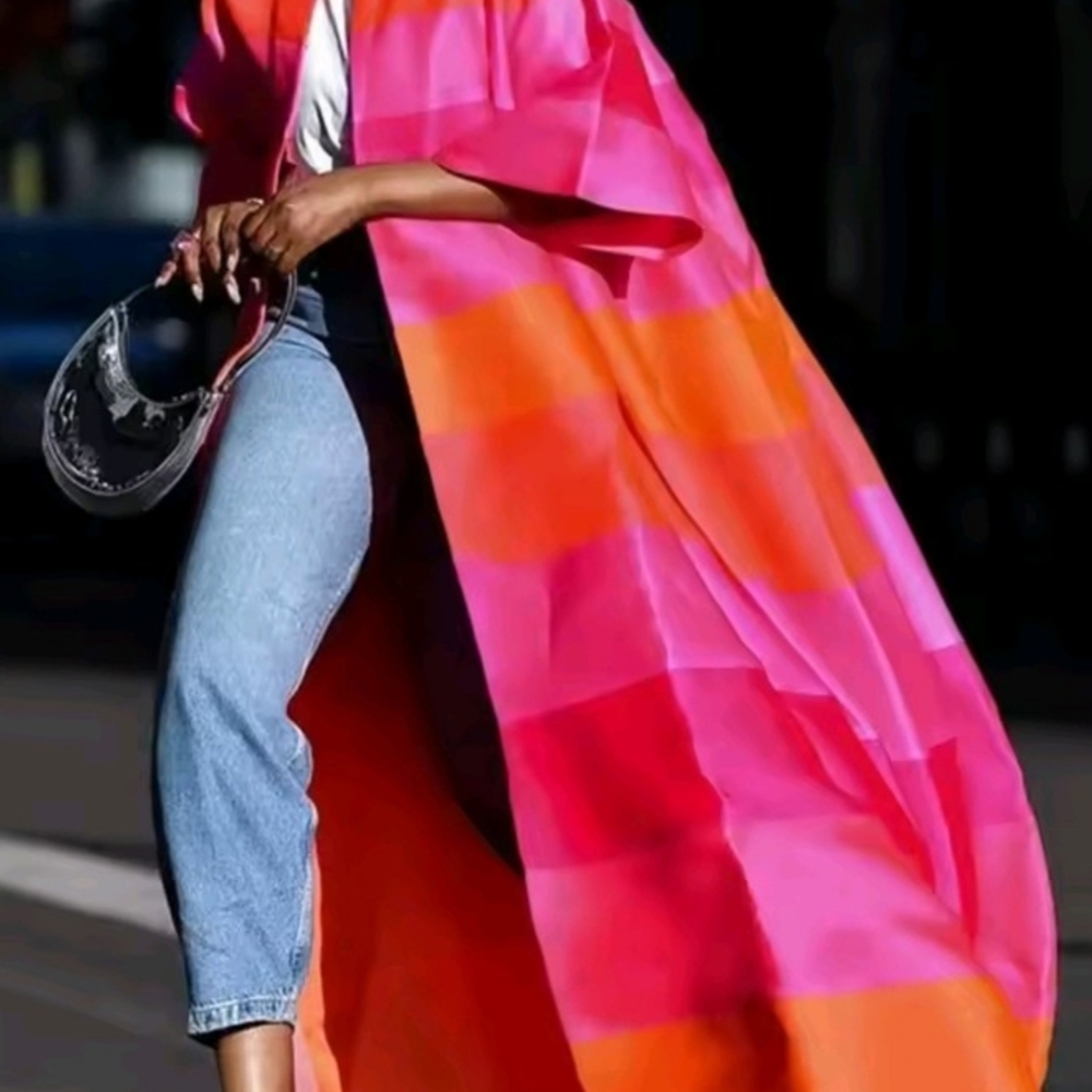 Vibrant Pink and Orange Striped Kimono